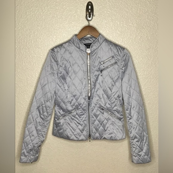 Express Metallic Silver Quilted Moto Style Zip Jacket Size 8 - Picture 1 of 4